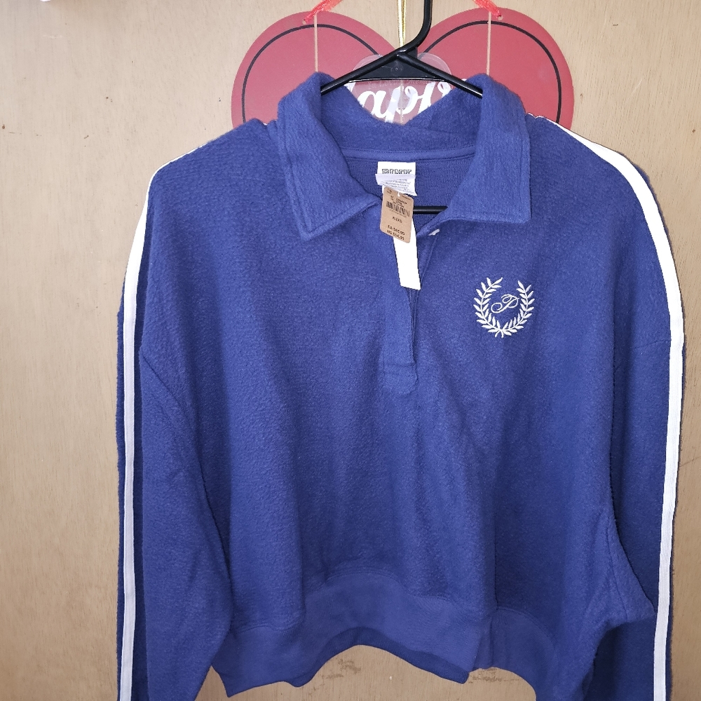 VS PINK REVERSECROPPED FLEECE POLO SWEATSHIRT